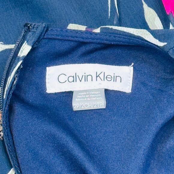 Calvin Klein Navy Floral Chiffon Fit & Flare Dress 2P - Picture 5 of 6